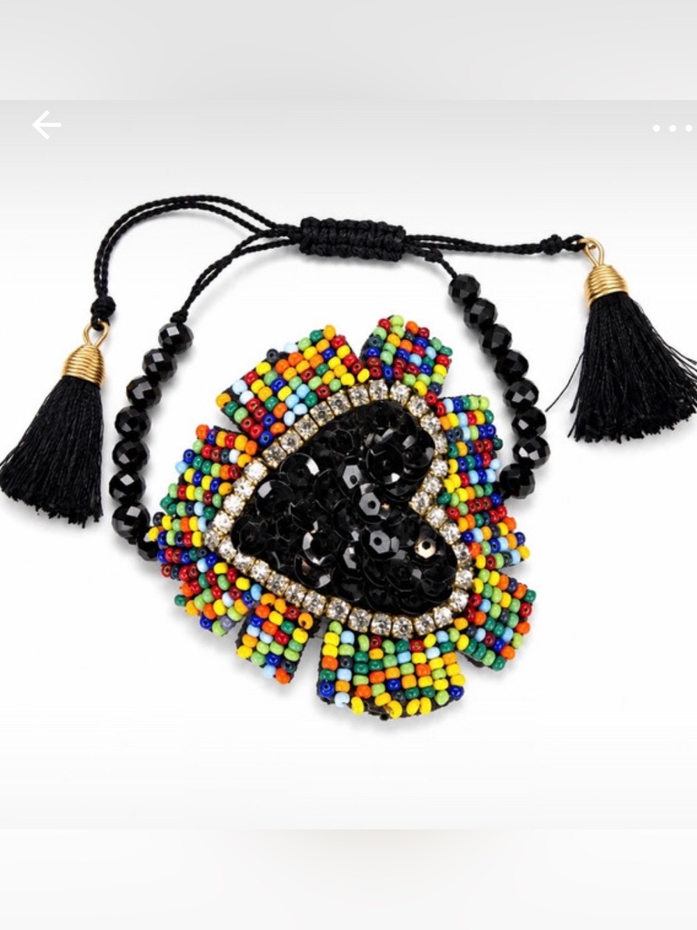 Handmade Black Beaded Heart Bracelet with Multicolor Seed Beads Mexican art